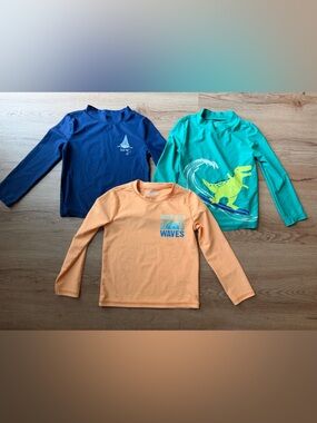 Carters/OshKosh 3-Pack Kids Long Sleeve Rash Guard Tops - Orange, Teal, Navy